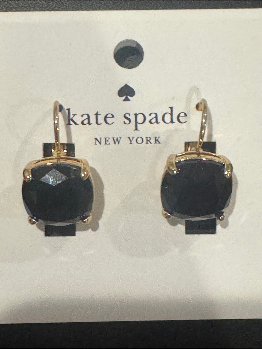 NWT Kate Spade Cushion Cut Cubic Zirconia Leverback Drop Earrings Jet Black Gold